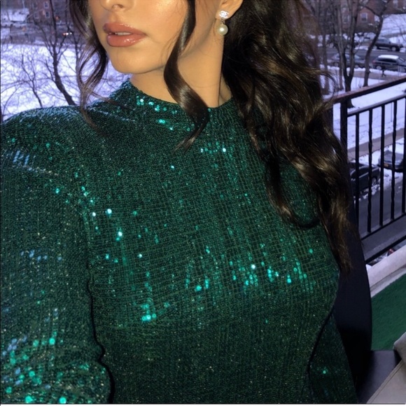 Emerald Green Sequin Club London Midi Dress with Slit - Picture 2 of 6